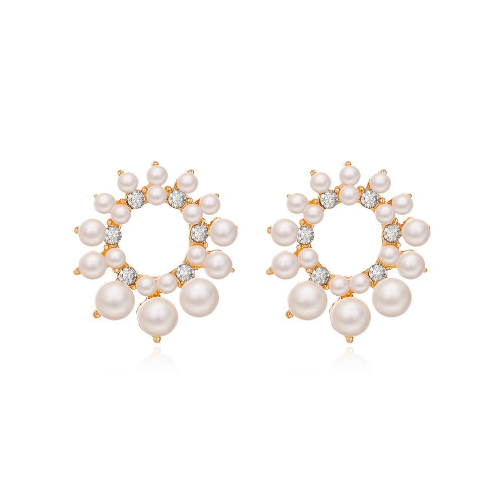 Wholesale French Pearl Round Large Alloy Earrings