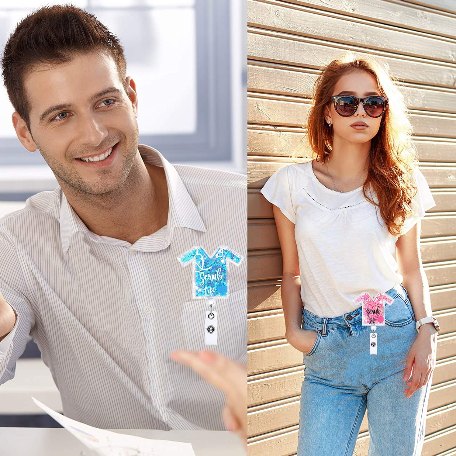 Wholesale Badge Reels ABS Sequin Clothes Nurse Doctor Retractable Keychain