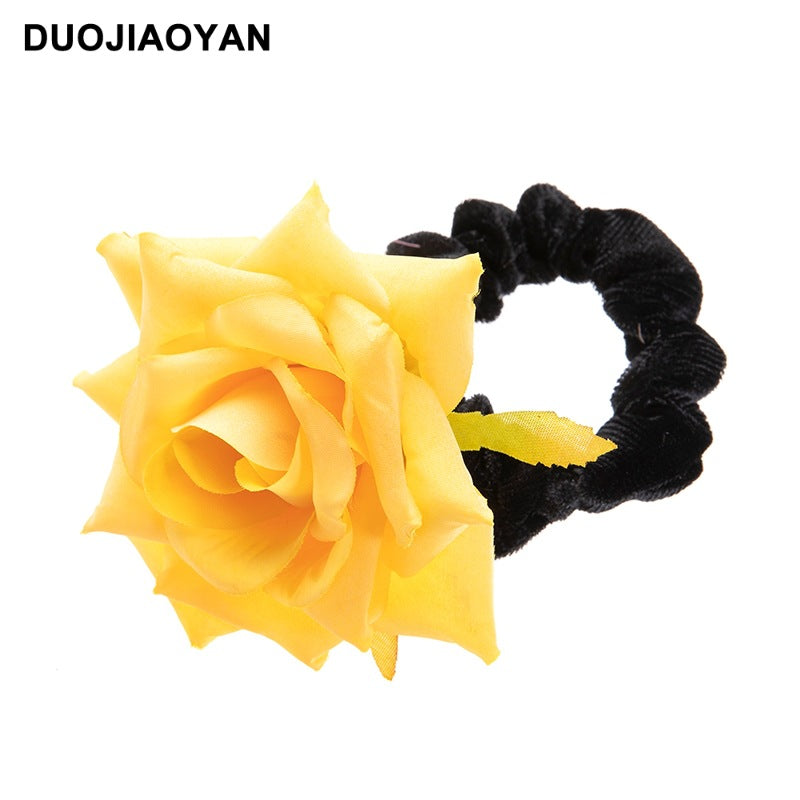 Venta al por mayor Real Fabric Rose Flowers Hair Scrunchies