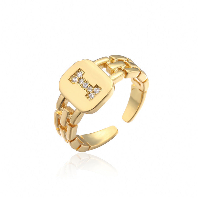 Wholesale Gold Plated 26 Letters Copper Adjustable Rings