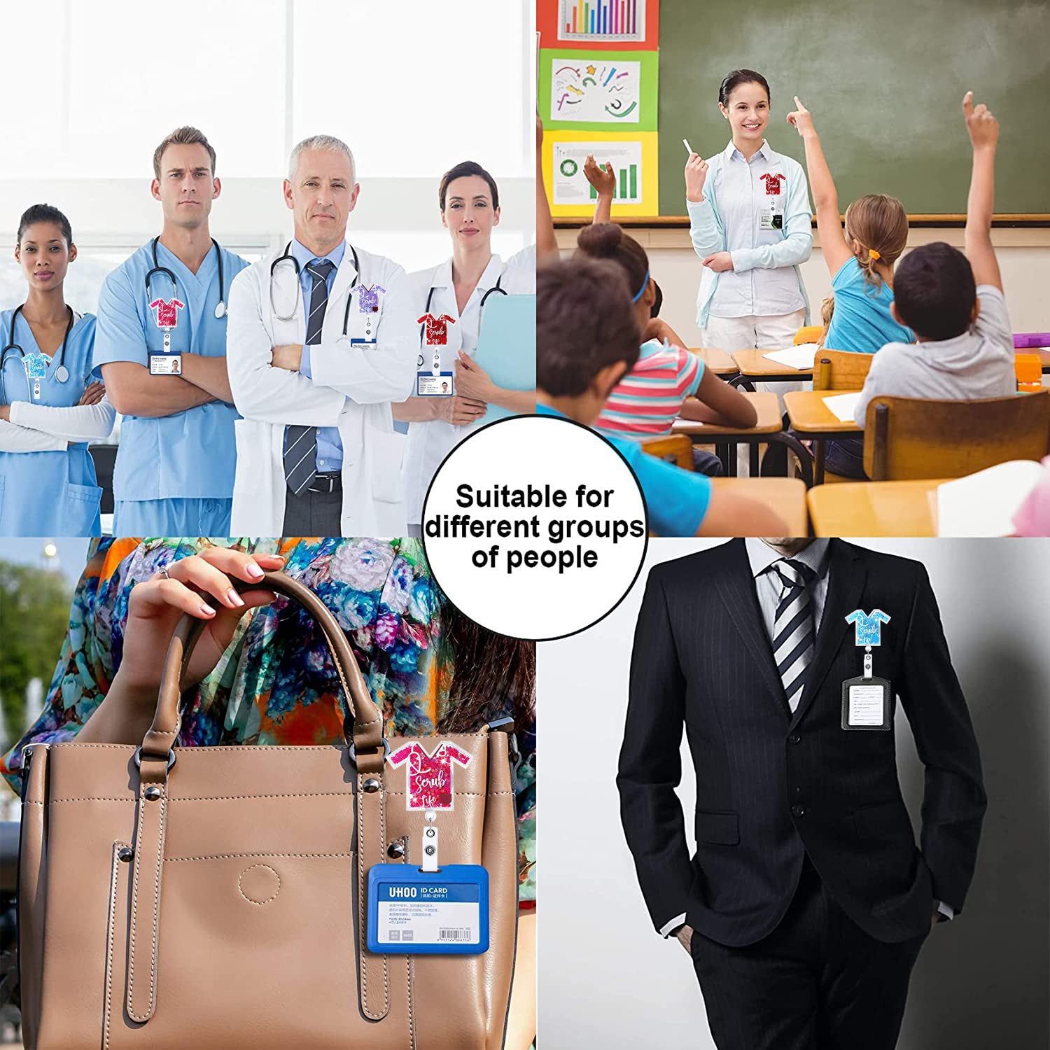 Wholesale Badge Reels ABS Sequin Clothes Nurse Doctor Retractable Keychain