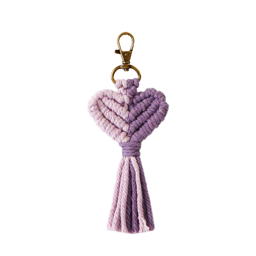Wholesale Cotton String Zinc Alloy Heart Tassel Keychain