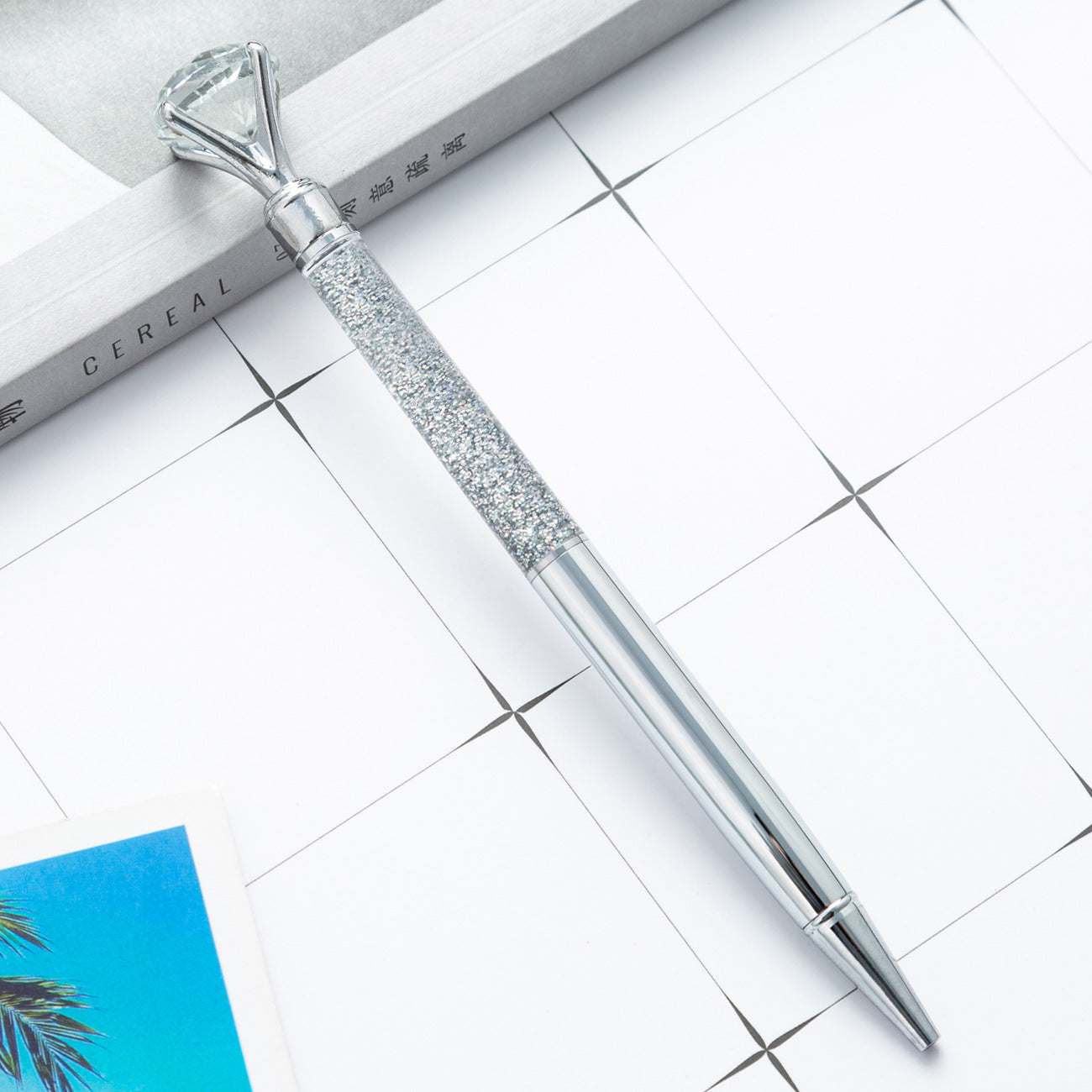 Venta al por mayor Big Diamond Quicksand Metal Bolígrafo