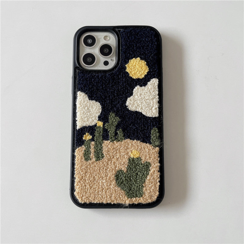 Wholesale Illustrated Flowers Plush Phone Case
