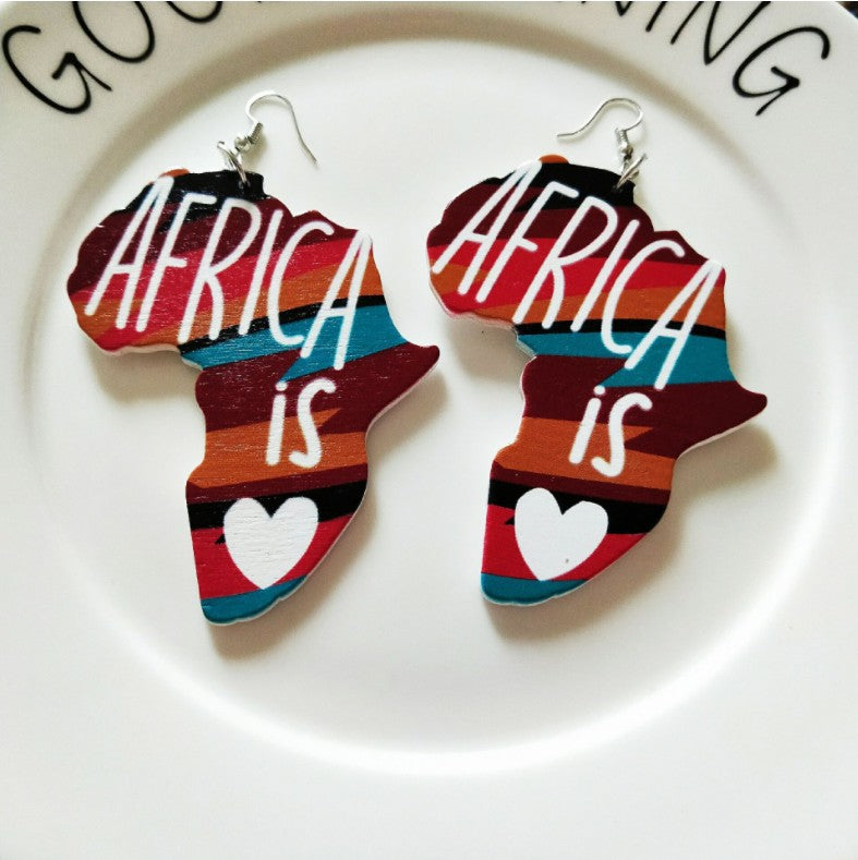 Wholesale African Map Wooden Earrings