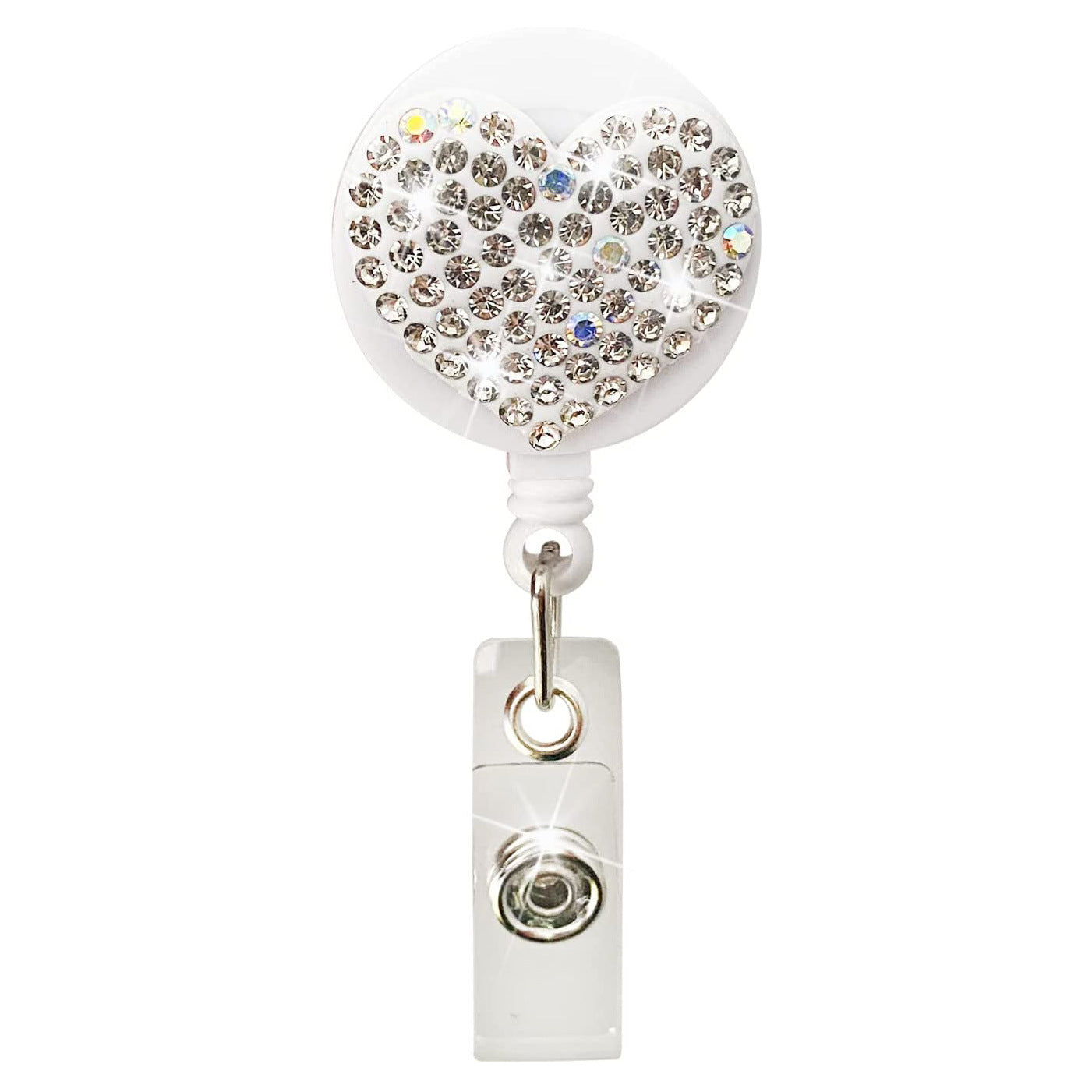 Wholesale Badge Reels Shiny Rhinestone Heart Retractable Keychain