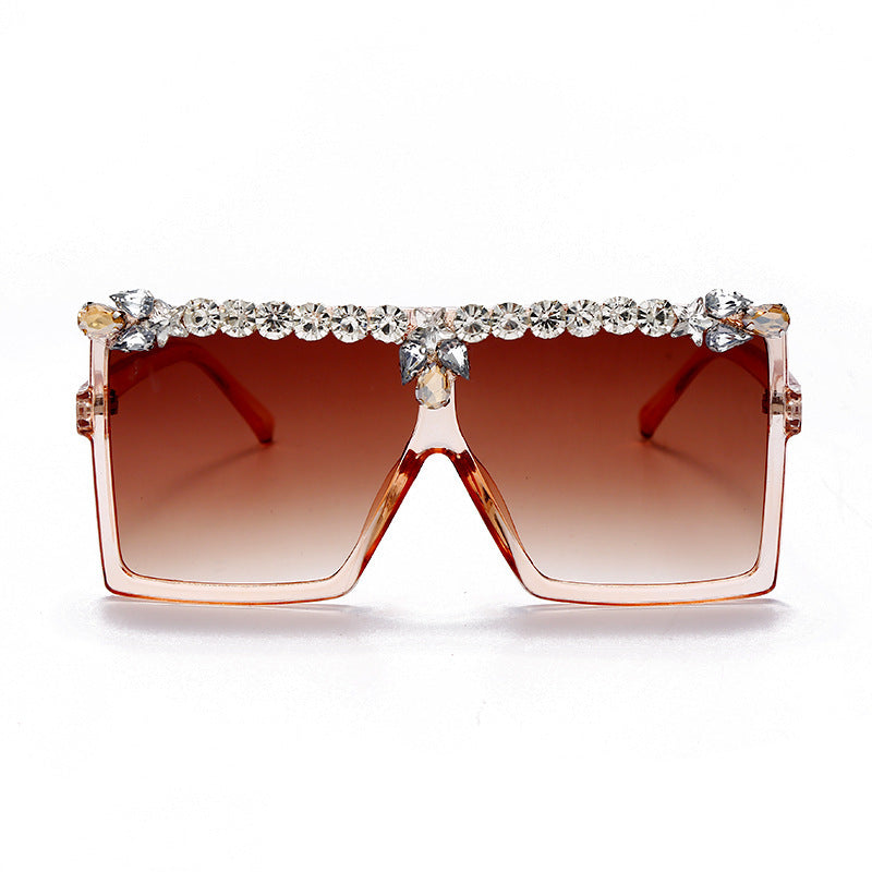 Wholesale Diamond Inlaid Square Large Frame PC Sunglasses
