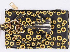 Wholesale PU Leopard Sunflower Coin Purse Wrist Keychain