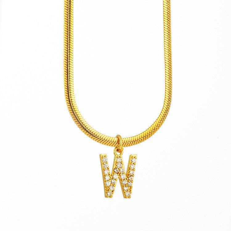 Wholesale Titanium Steel 26 Letters Flat Snake Bone 18K Gold Necklace