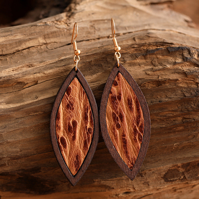 Wholesale Genuine Leather Vintage Embossed Earrings