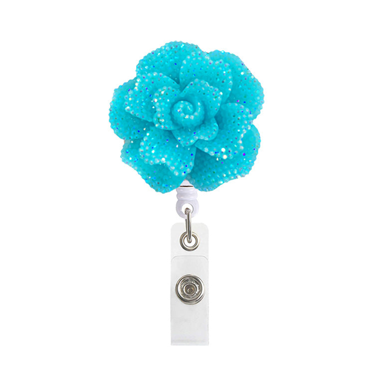 Wholesale Badge Reels Shiny Flowers Acrylic Retractable Keychains