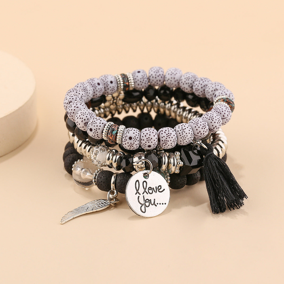 Venta al por mayor Pulsera de cristal con borla de perlas multicapa