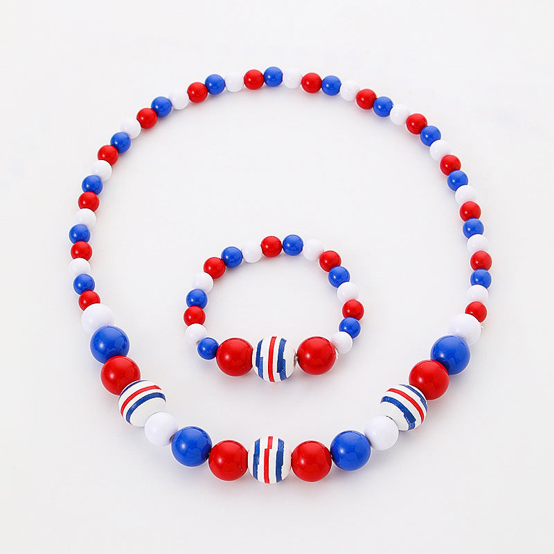 Wholesale 10PCS Independence Day Kids Wooden Beads Bracelet Necklace Set