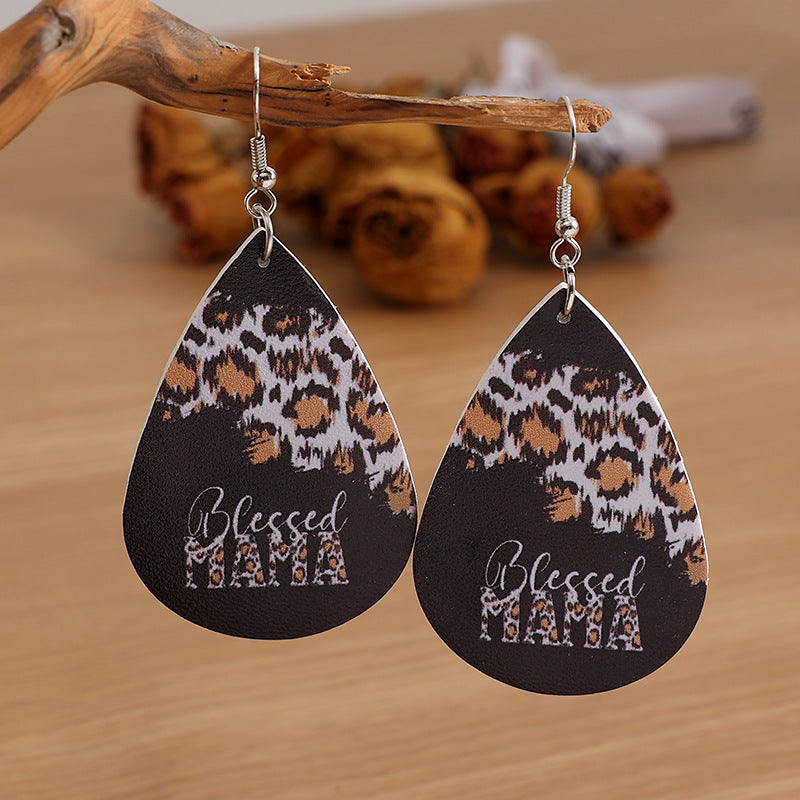 Venta al por mayor Pendientes de cuero de leopardo bohemios para el día de la madre
