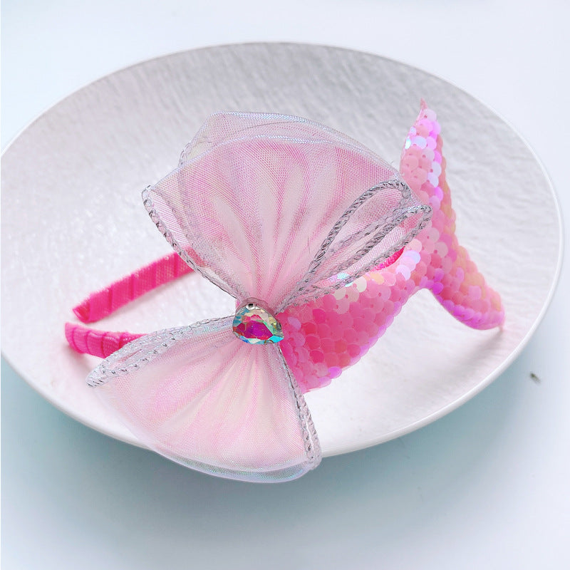 Wholesale Laser Sequins Mermaid Bow Knot Headwear for Kids