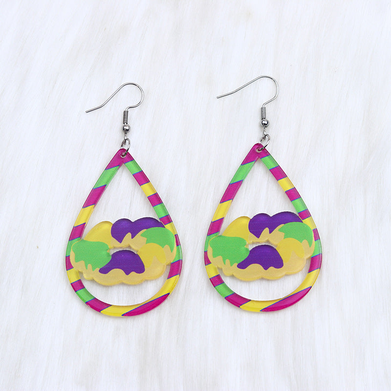 Wholesale Mardi Gras Water-saving Drop Shaped Minimalist Acrylic Earrings