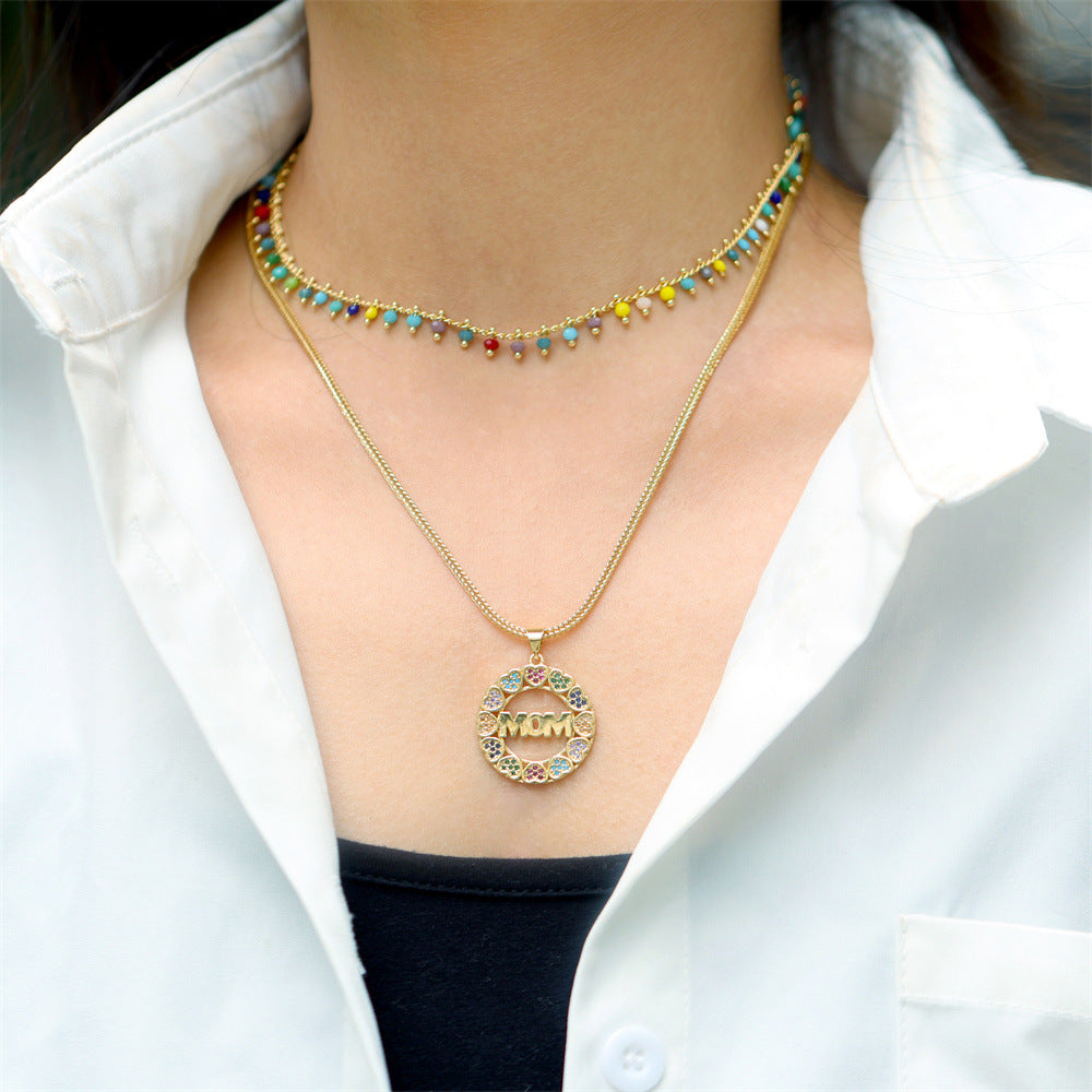 Wholesale Copper Mother's Day Gift MOM Heart Letter Diamond Necklace