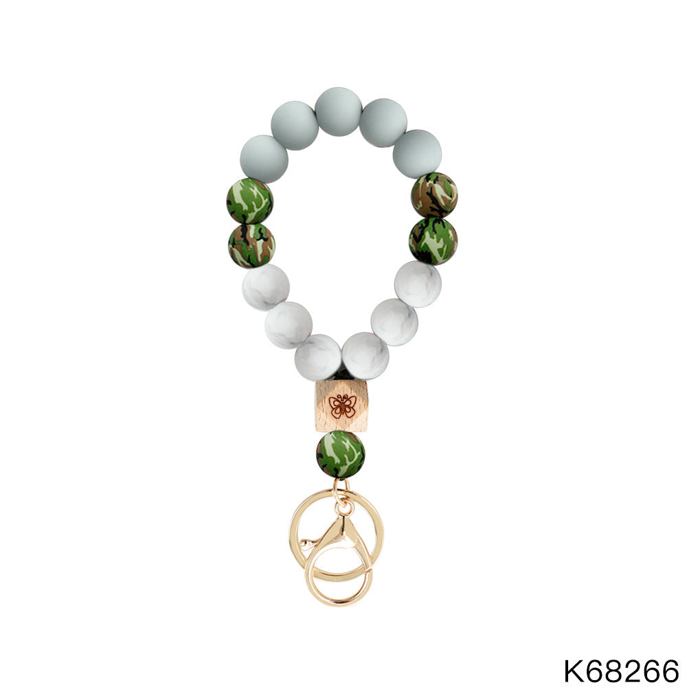 Wholesale Keychains Silicone Wood Beads Bohemian Vintage Wrist Keychain