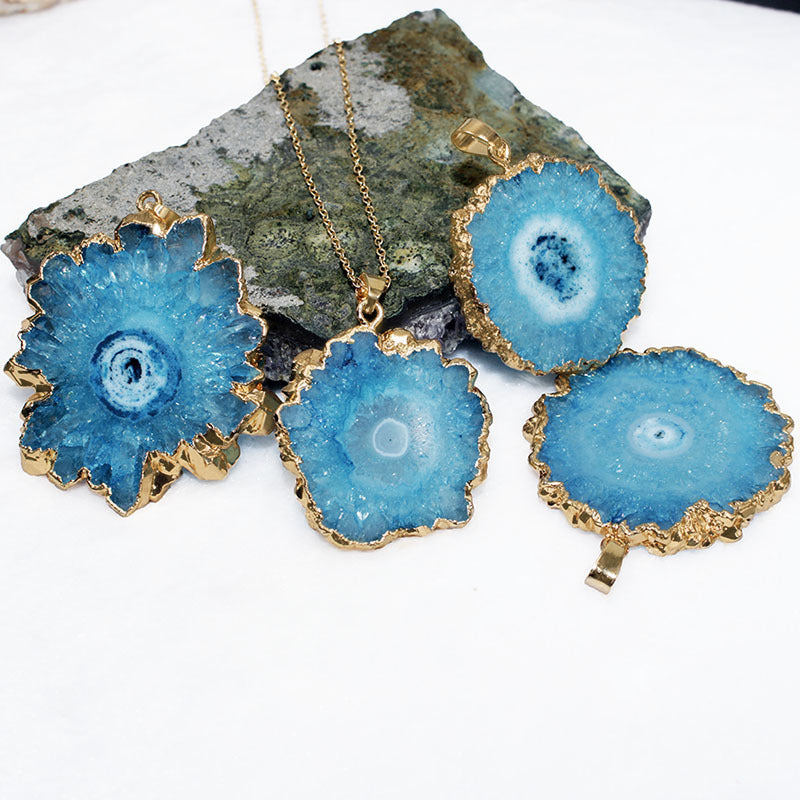 Wholesale 10PCS Sun Flower Pendant Natural Agate Stone Necklace