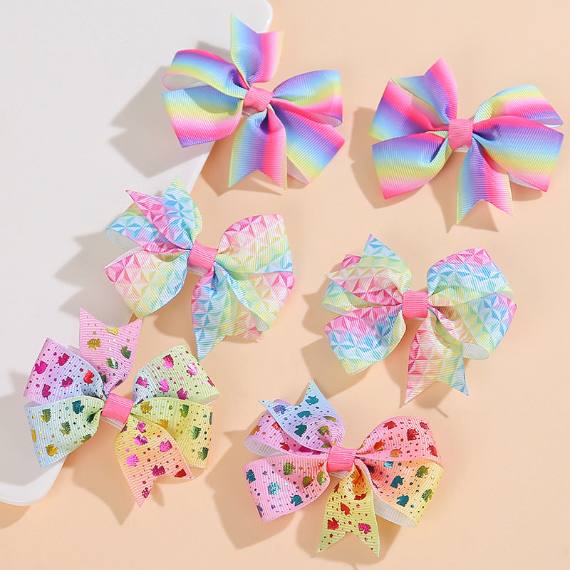 Wholesale 10PCS/Pack Rainbow Stripes Cloth Hair Clips