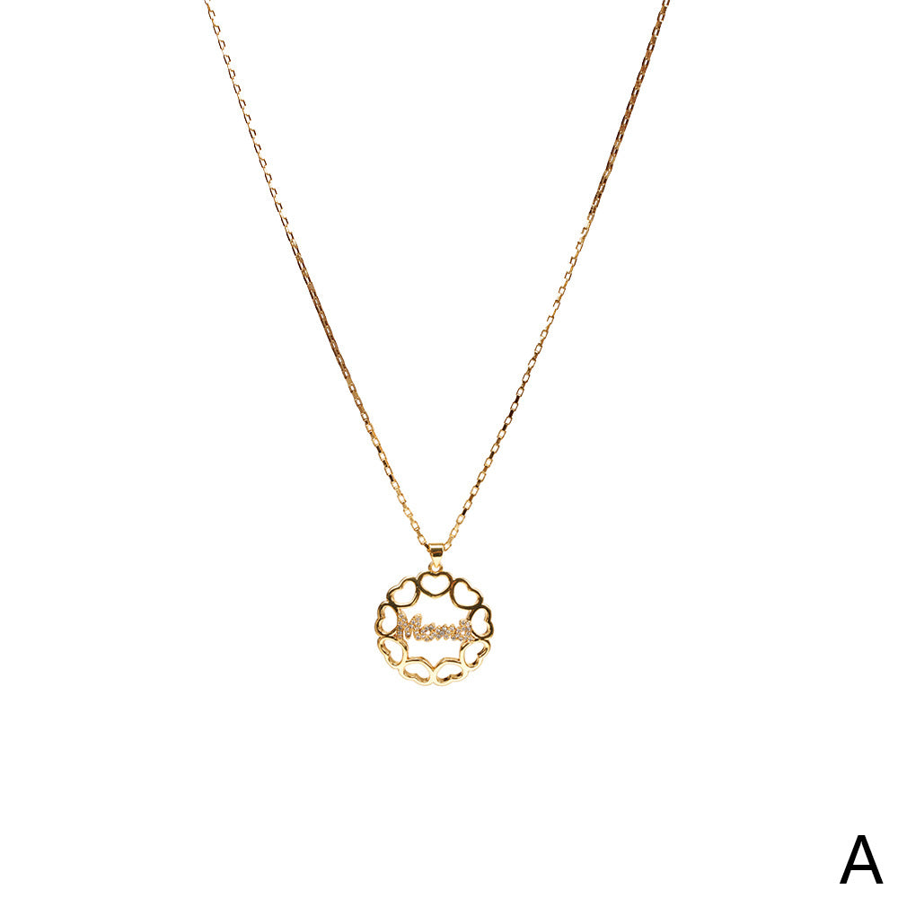 Wholesale Mother's Day Gift MAMA Heart Copper Diamond Necklace