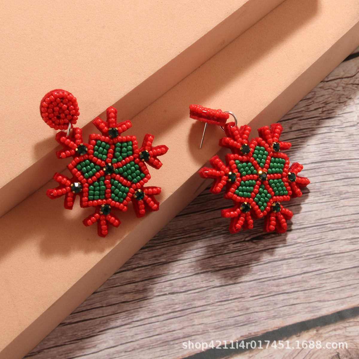 Wholesale Christmas Rice Beads Snowflake Walking Stick Fawn Rice Beads Hand-woven Earrings