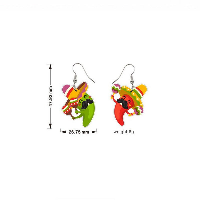 Wholesale Mexican Kalihuala skull pepper paddle rainbow acrylic earrings