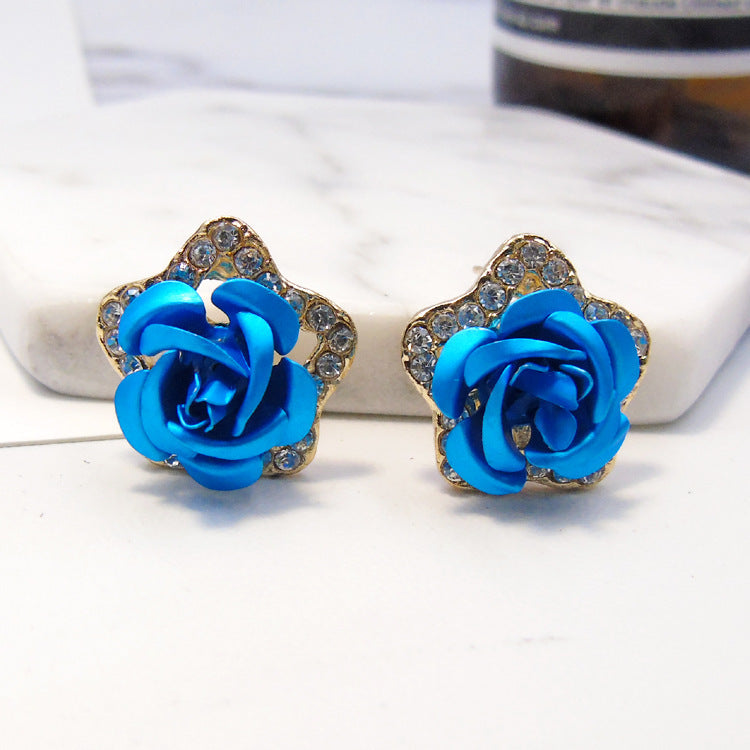 Wholesale Pentagram Inlaid Rose Alloy Earrings