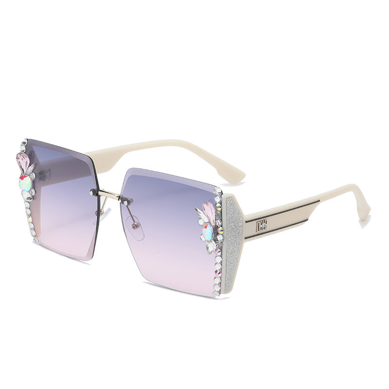 Wholesale Diamond-encrusted Large Frame PC UV-resistant Sunglasses