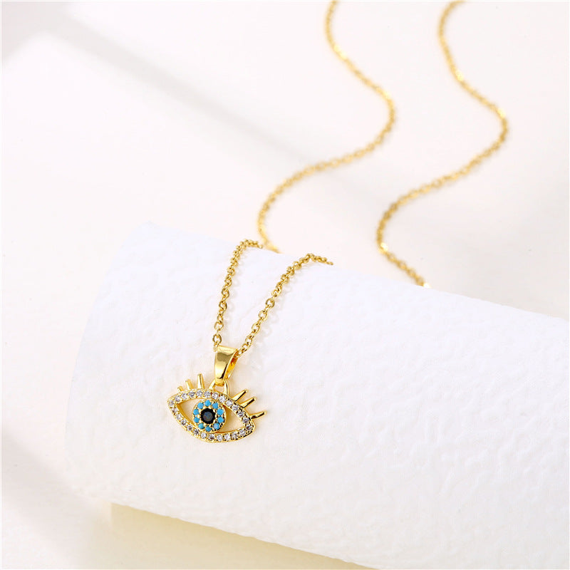 Wholesale Jewelry Stainless Steel Blue Eye Full Diamond Zircon Necklace