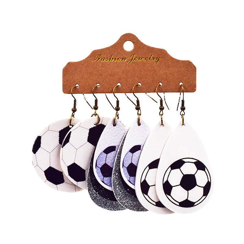 Wholesale Basketball Football Leather Earrings Set