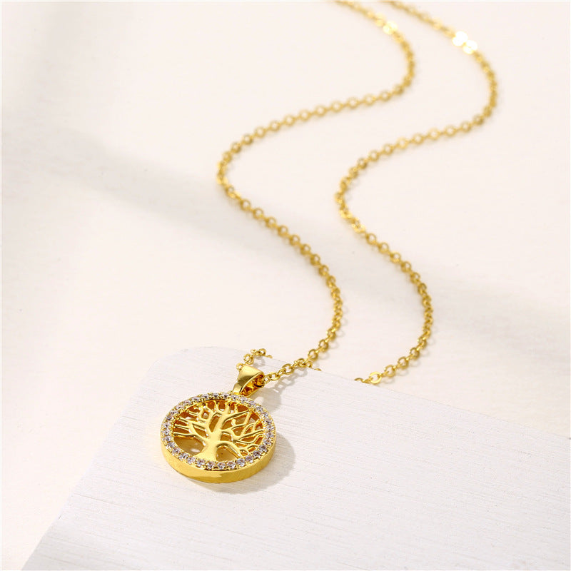 Wholesale Stainless Steel Round Hollow Tree of Life Pendant Necklace