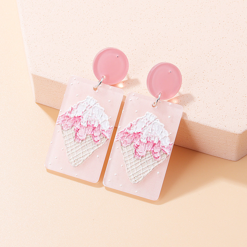 Venta al por mayor Pintura al óleo Rectangular Helado Acrílico Pendientes
