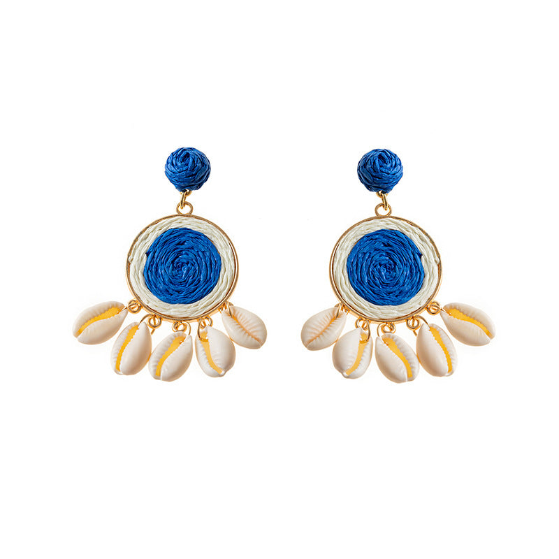 Wholesale Klein Blue Woven Raffia Earrings