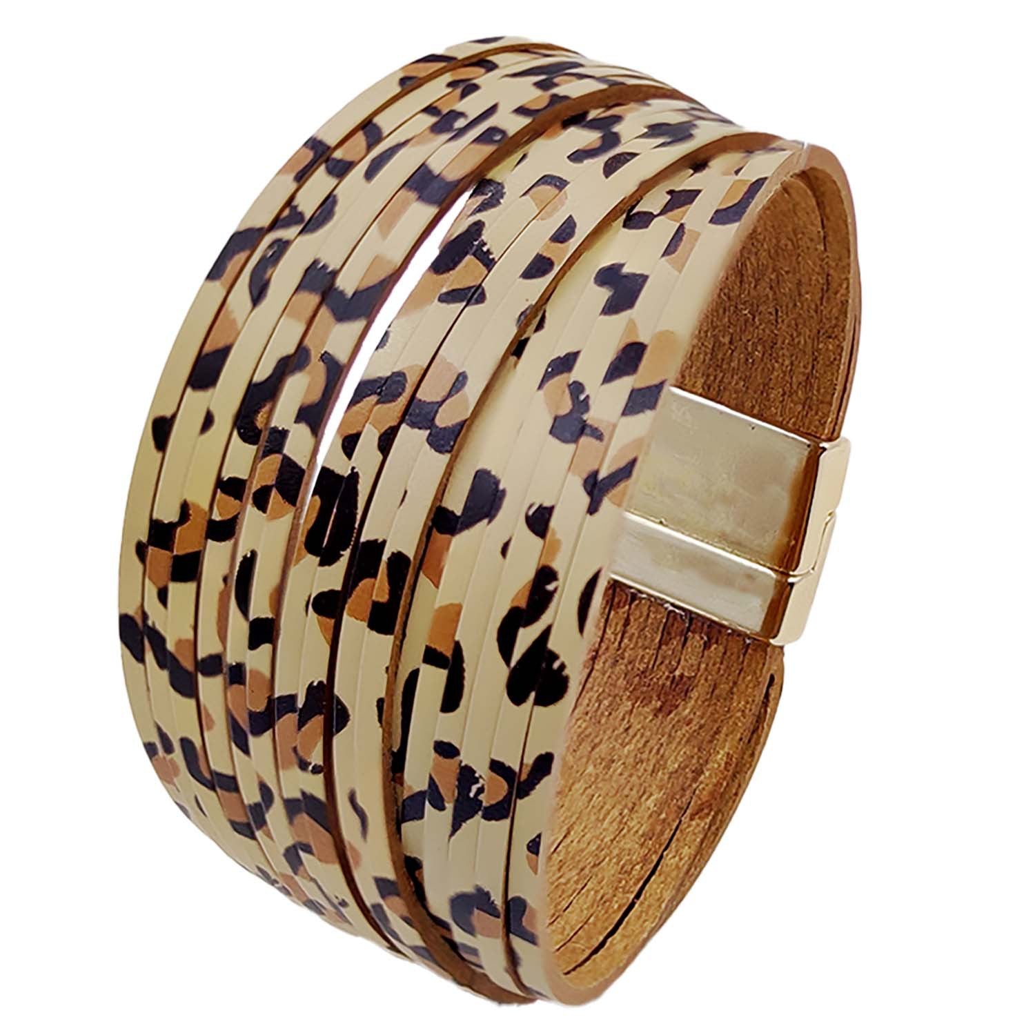 Pulsera de cuero de hebilla magnética de leopardo al por mayor