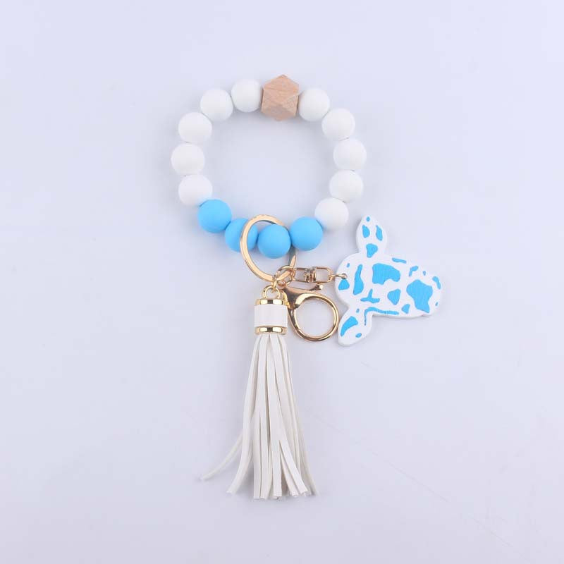 Wholesale Bull Head Western Style Silicone Beaded Wrist Keychains
