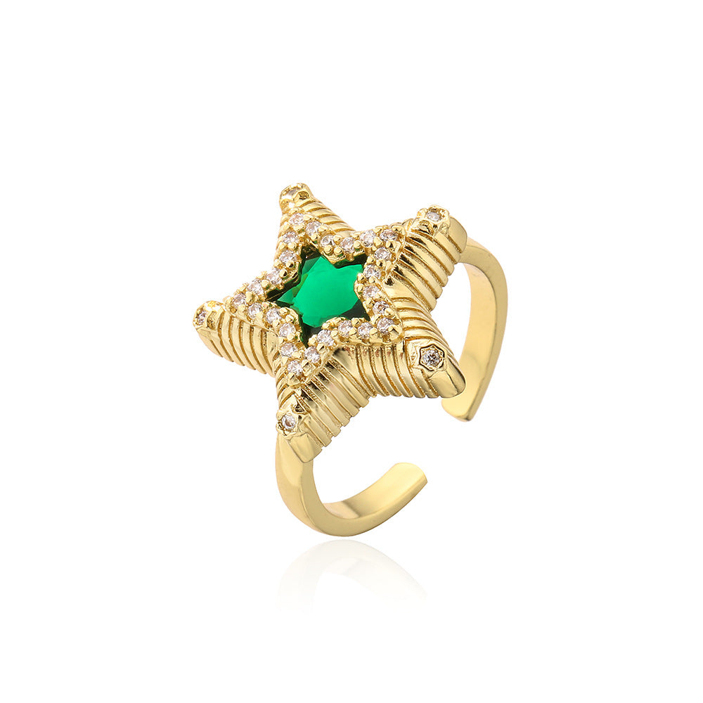Wholesale Vintage Gold Plated Zircon Star Copper Rings