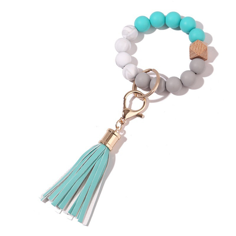 Wholesale Tassel Silicone Beaded Wrist Keychain