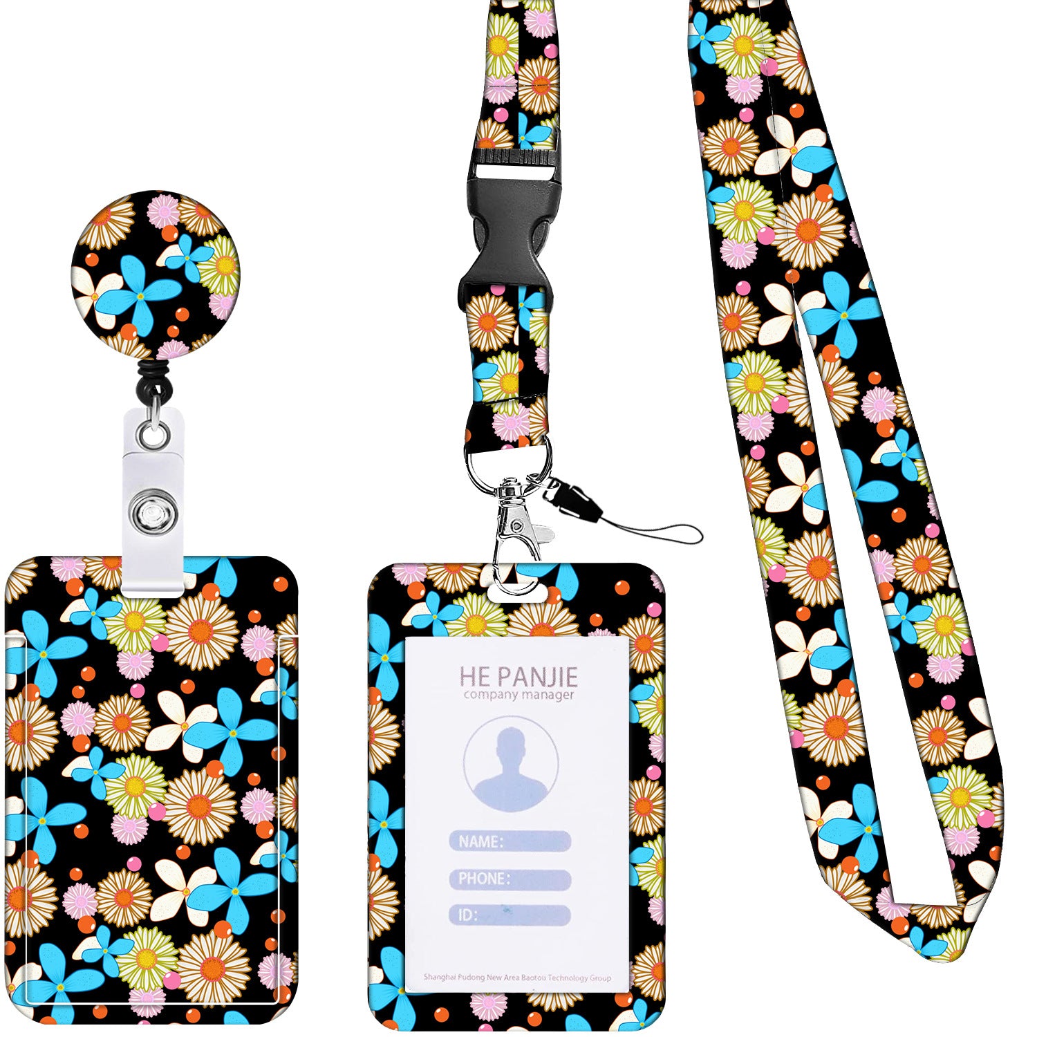 Wholesale Badge Reels Floral Cactus Leopard Starry Sky Butterfly Colorful Card Holder ABS Retractable Keychains