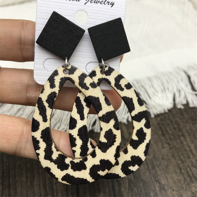 Wholesale Leopard Zebra Vintage Wood Earrings