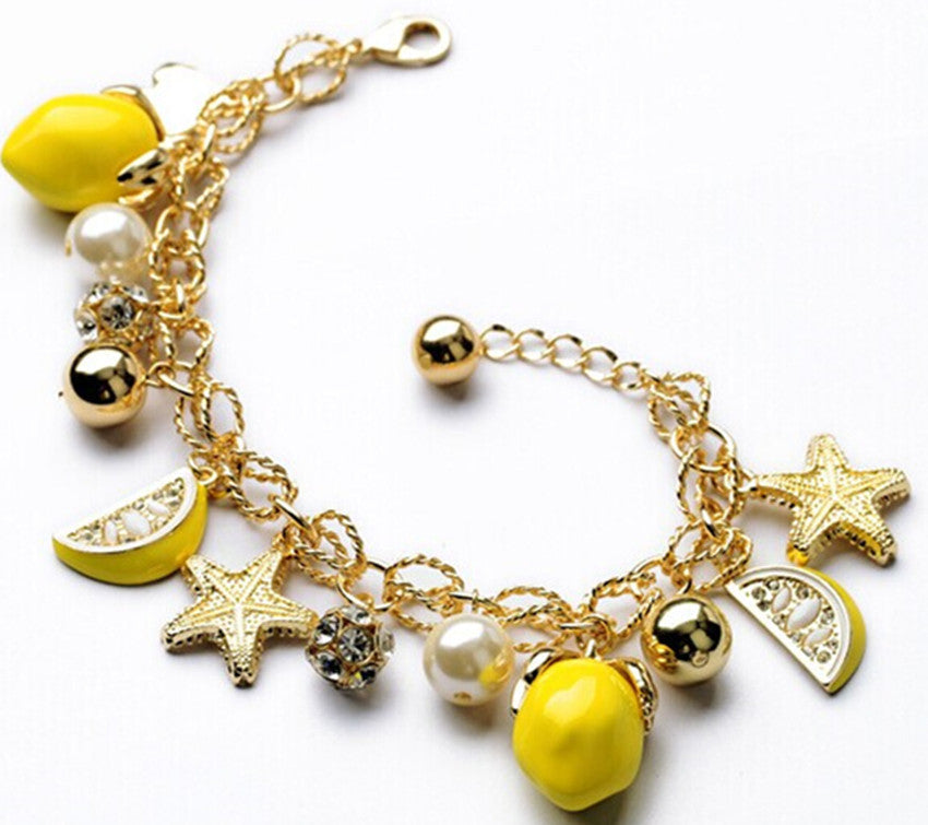 Wholesale Starfish Lemon Yellow Fruit Alloy Bracelet