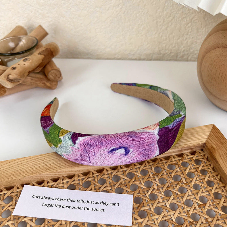 Wholesale Fabric Oil Painting Embossed Color Girls Headbands