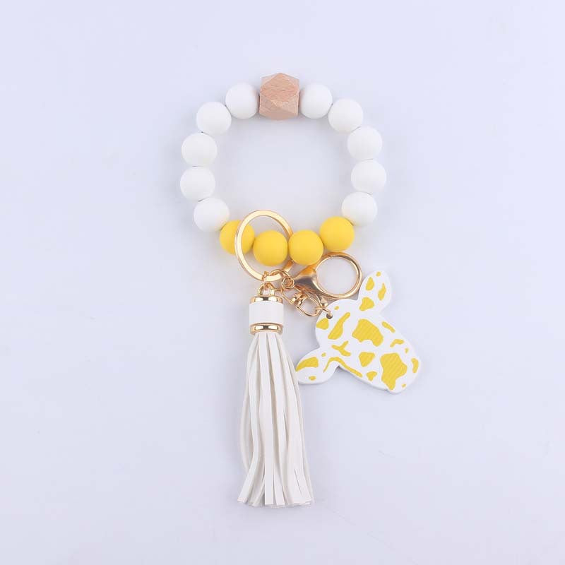 Wholesale Bull Head Western Style Silicone Beaded Wrist Keychains