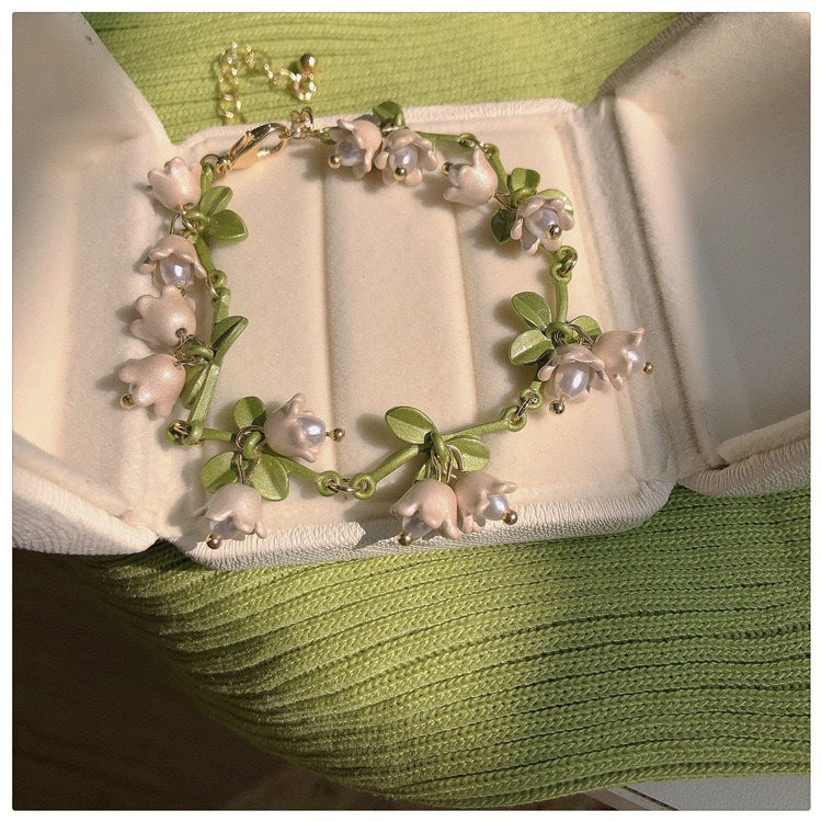 Wholesale Jewelry Alloy White Lily of the Valley Bracelet Set