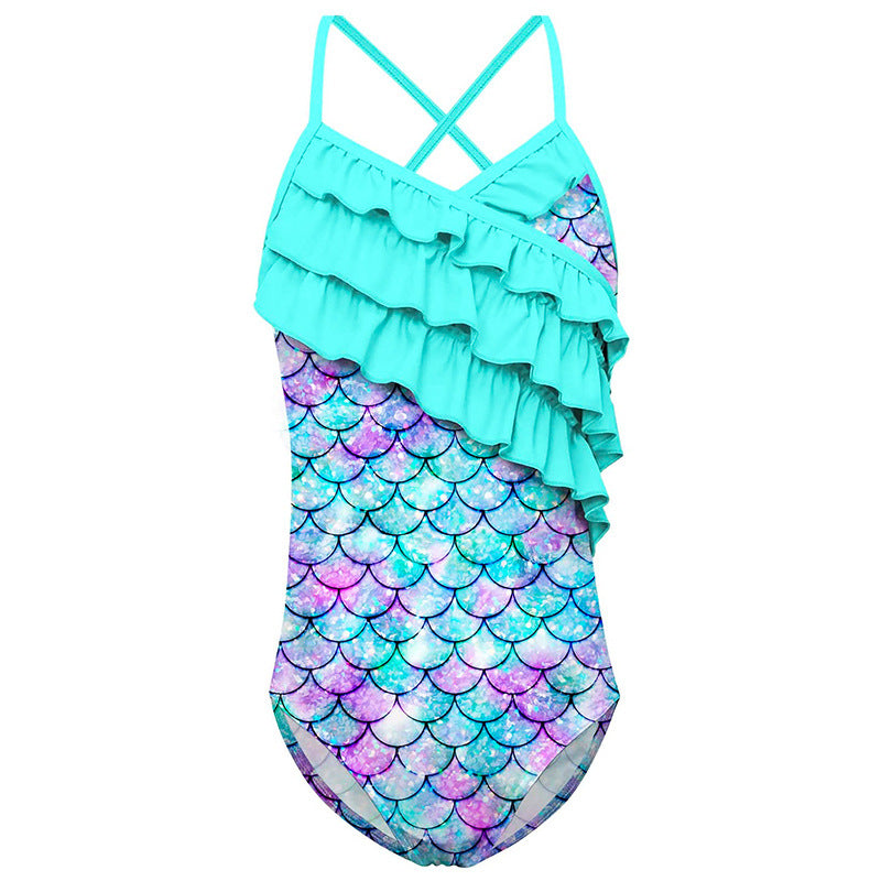 Wholesale Girls One Piece Ruffles Polyester Swimwear