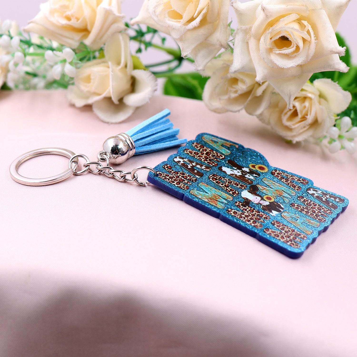 Wholesale Mother's Day Acrylic Mama Cow Leopard Print Keychain