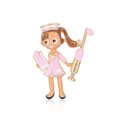 Wholesale Medical Syringe ECG Cartoon Alloy Brooch