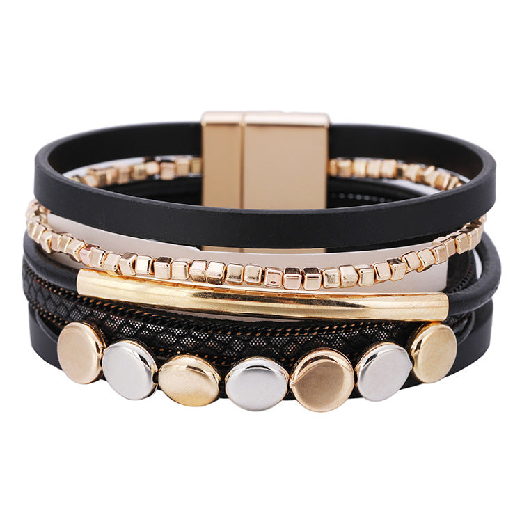 Wholesale Vintage Multi-layer Magnetic Buckle Leather Bracelet