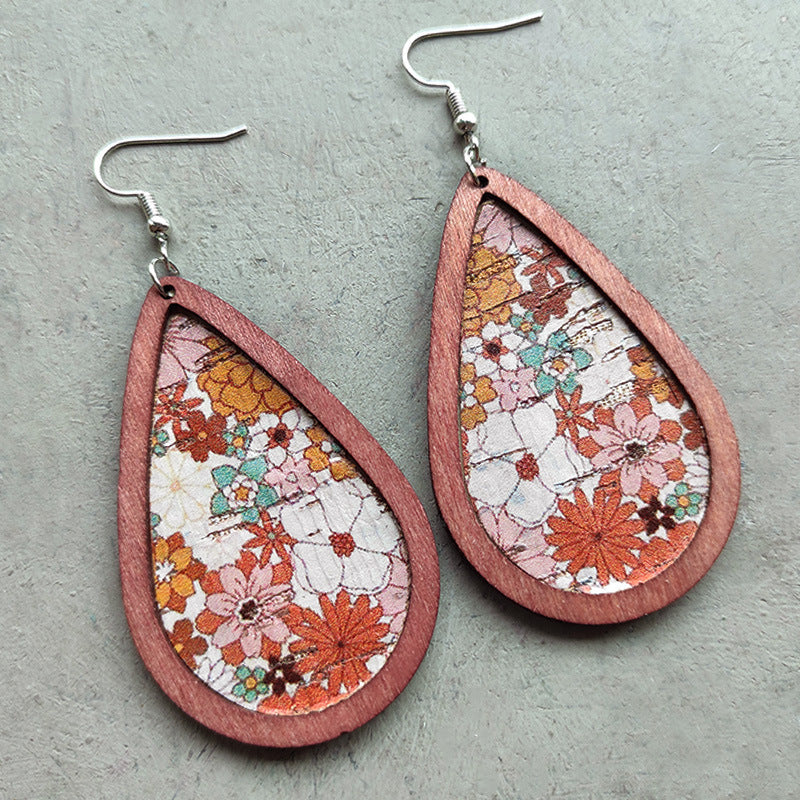 Pendientes al por mayor de 2Pairs/Pack Bohemian Floral Cork
