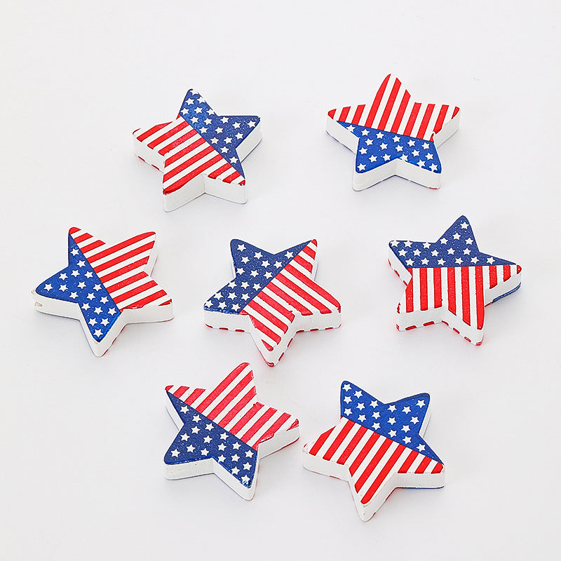 Venta al por mayor 100 piezas de cuentas de madera del Día de la Independencia Americana